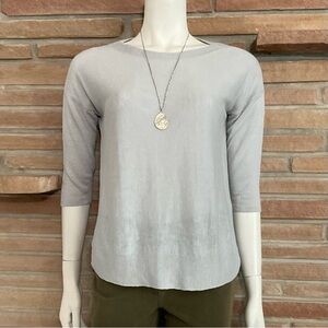J Jill Linen Blend Light Gray 3/4 Sleeve Top XS